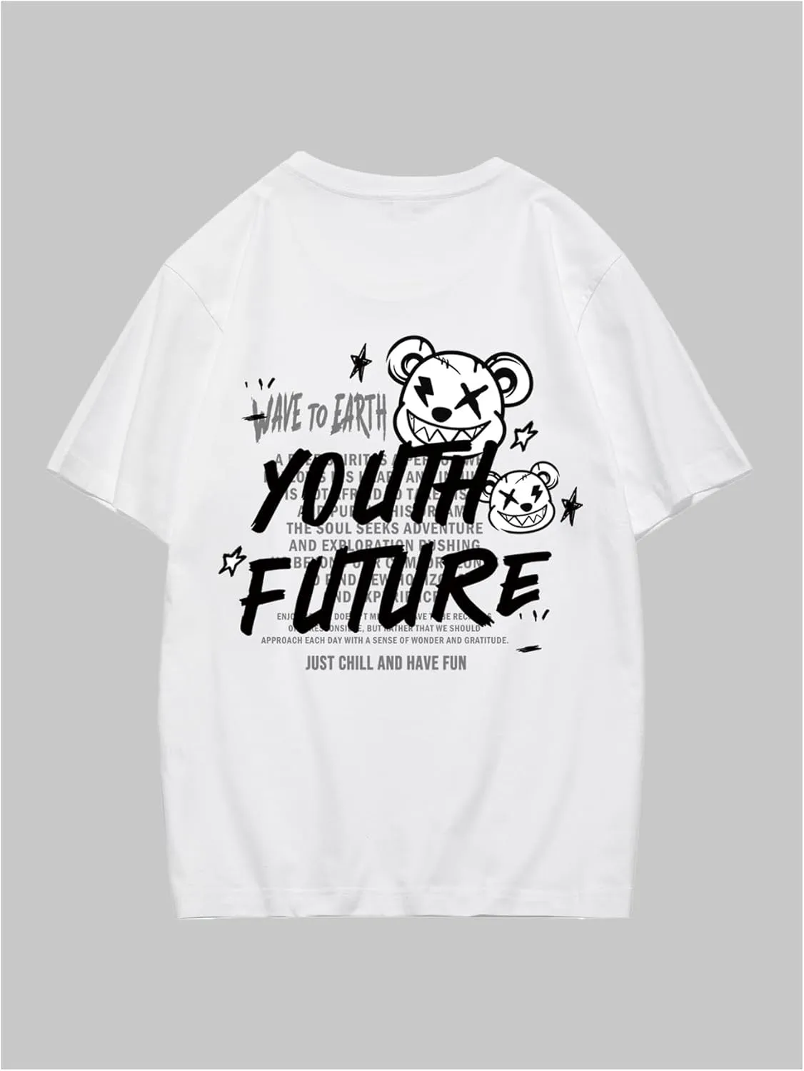 Verdusa Men's Letter Graphic Tees Oversized Cotton T Shirt Drop Shoulder Crew Neck Slogan Tee Top