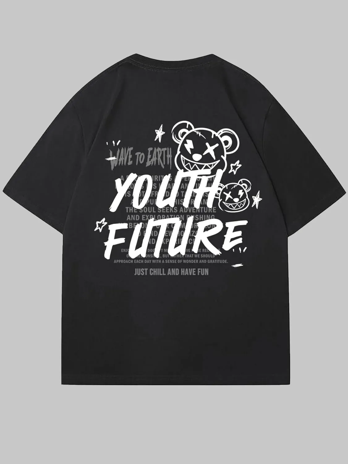 Verdusa Men's Letter Graphic Tees Oversized Cotton T Shirt Drop Shoulder Crew Neck Slogan Tee Top