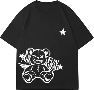 Verdusa Men's Letter Graphic Tees Oversized Cotton T Shirt Drop Shoulder Crew Neck Slogan Tee Top