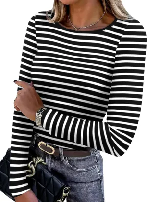 WIHOLL Women's Knit Ribbed Long Sleeve Shirts 2025 Spring Casual Crewneck Tops Slim Fitted Basic Tees