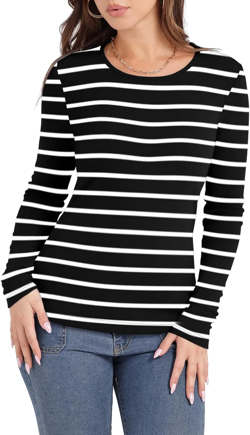 WIHOLL Women's Knit Ribbed Long Sleeve Shirts 2025 Spring Casual Crewneck Tops Slim Fitted Basic Tees