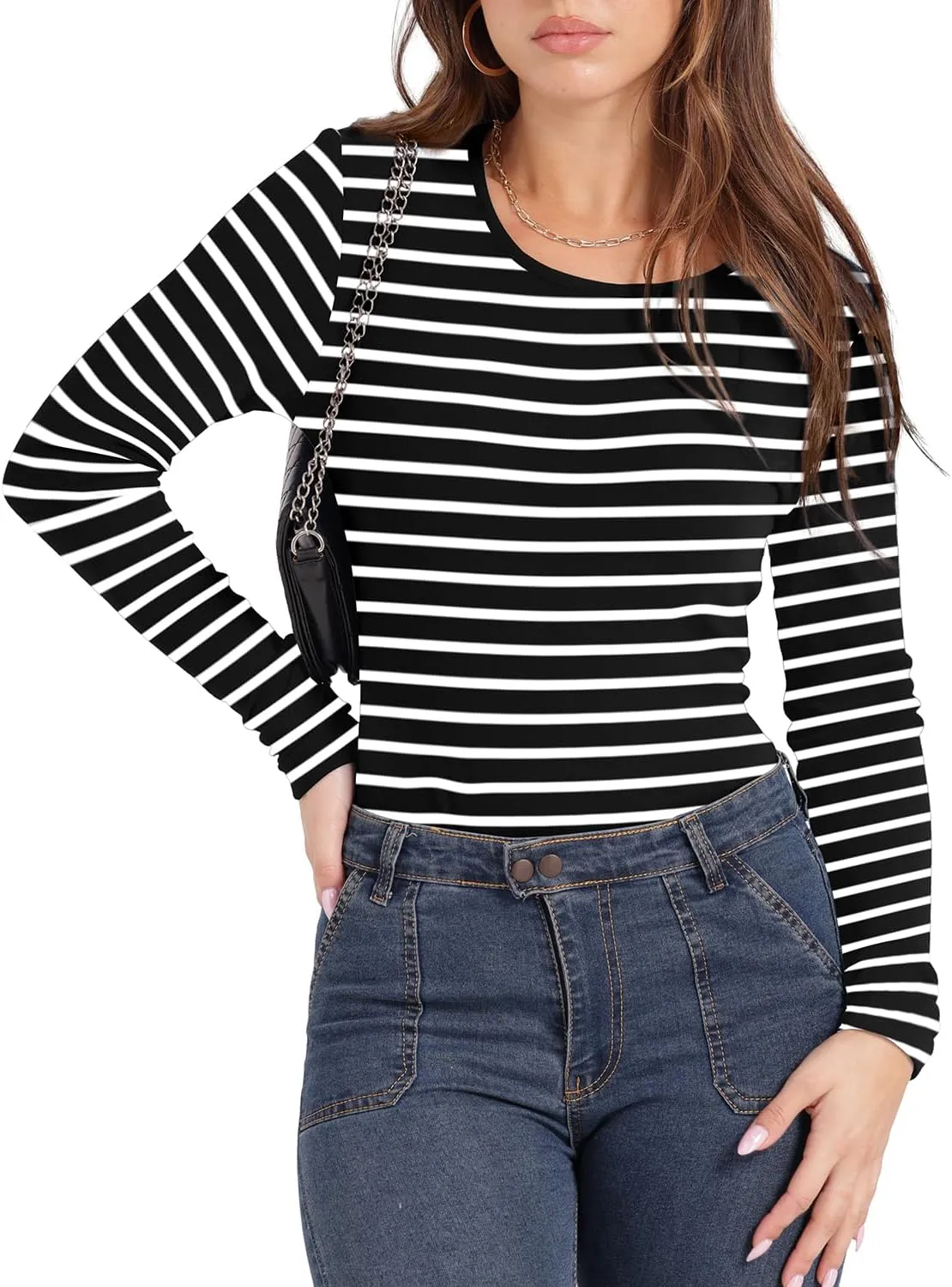 WIHOLL Women's Knit Ribbed Long Sleeve Shirts 2025 Spring Casual Crewneck Tops Slim Fitted Basic Tees
