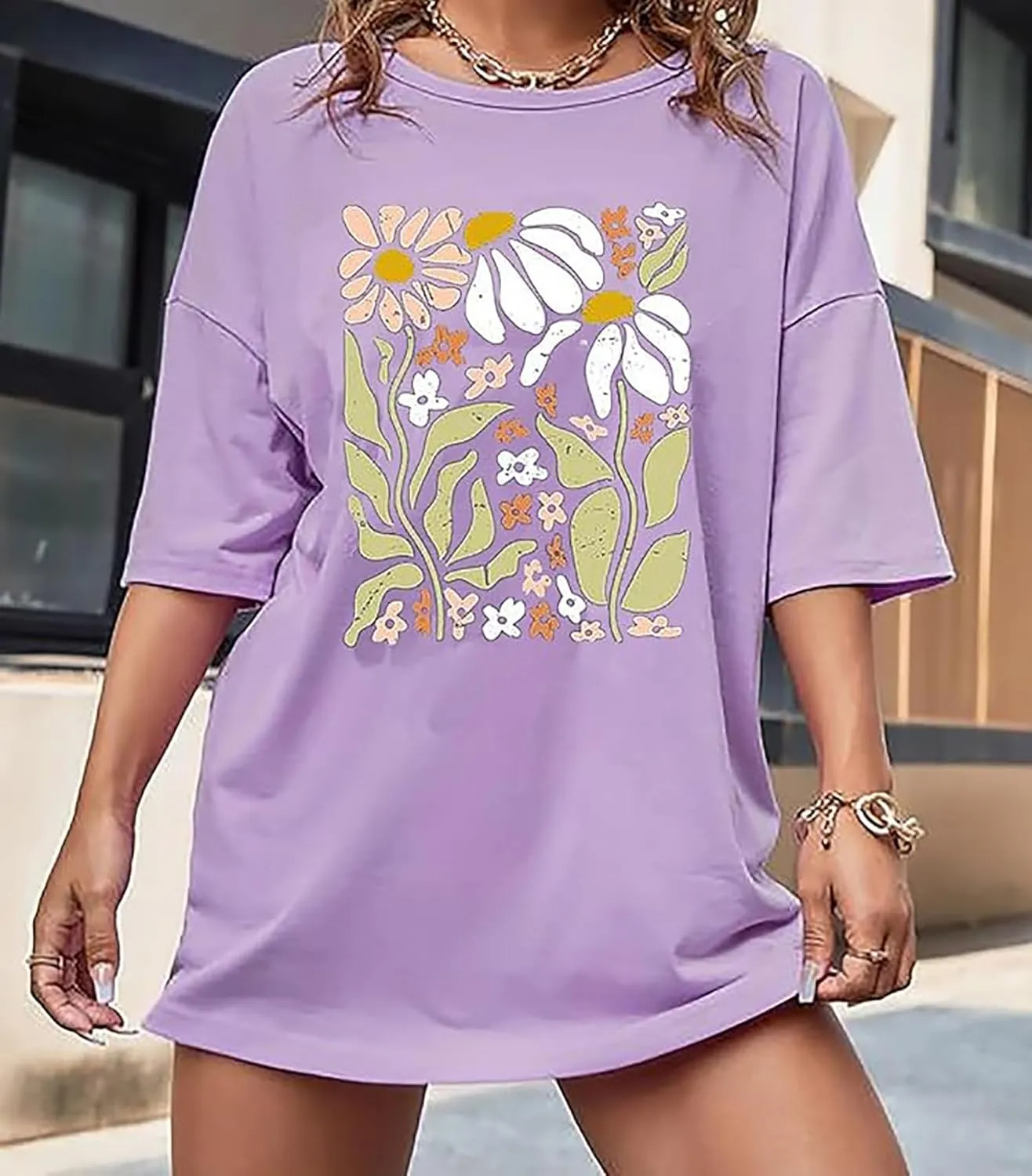 Wildflowers Shirts for Women Floral Oversized T-Shirt Inspirational Graphic Tees Boho Floral Wildflowers Shirt Tops