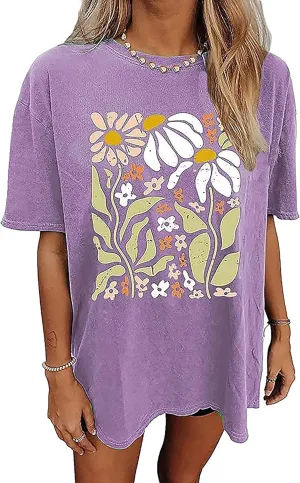 Wildflowers Shirts for Women Floral Oversized T-Shirt Inspirational Graphic Tees Boho Floral Wildflowers Shirt Tops