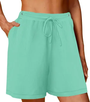 Wkishenl Womens Shorts Casual Drawstring Elastic High Waisted Bermuda Short 2025 Summer Fashion Business Pants with Pockets