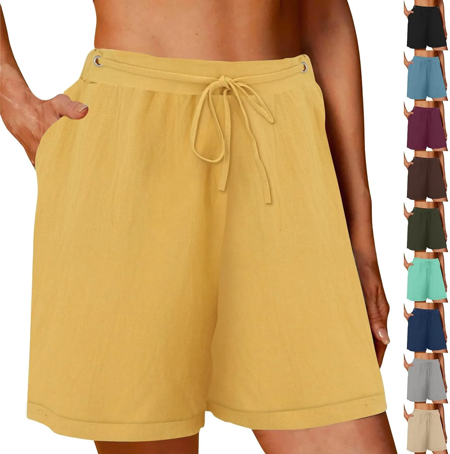Wkishenl Womens Shorts Casual Drawstring Elastic High Waisted Bermuda Short 2025 Summer Fashion Business Pants with Pockets