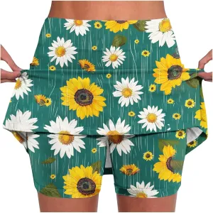 Women Athletic Shorts Trendy Summer Print High Waist Yoga Pant Tennis Skirt Built in Shorts Workout Lounge Golf Skirt