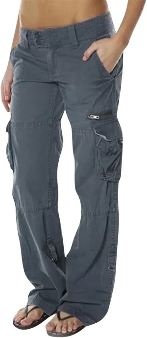 Women Cotton Linen Summer Casual Pant Trousers Elastic Waist Stretchy Straight Slim-Fit Palazzo Pants Beach