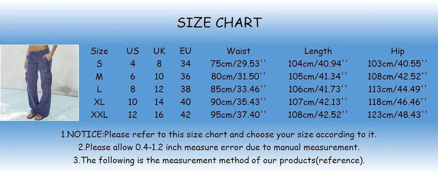 Women Cotton Linen Summer Casual Pant Trousers Elastic Waist Stretchy Straight Slim-Fit Palazzo Pants Beach