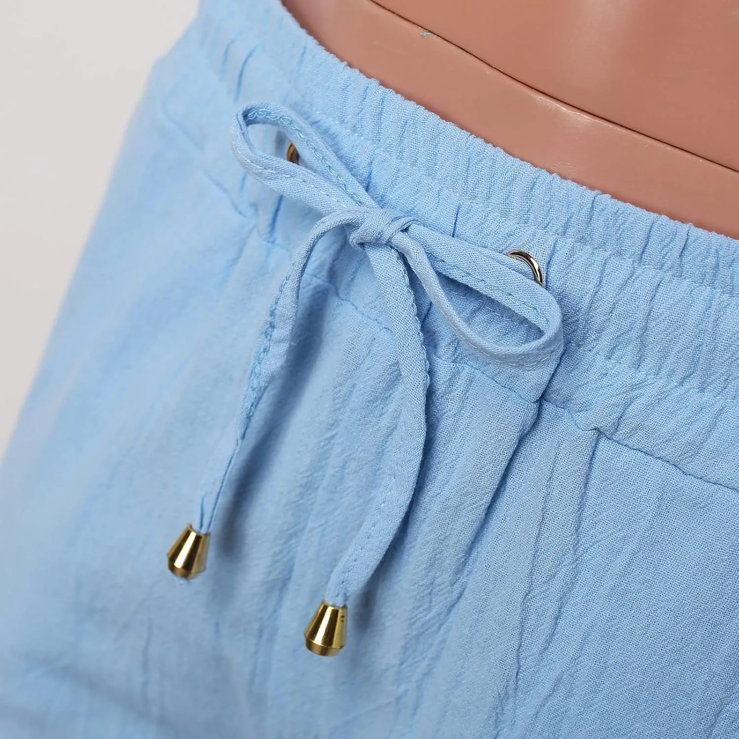 Women Linen Blend Summer Striped Pants Low Waist Bootcut Slim-Fit Trousers Business Work