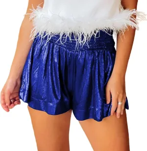 Women Sequin Skirt High Waisted Shorts Glitter Flowy Skirt Layered Shiny Mini Skirt Built in Shorts Club Party Short