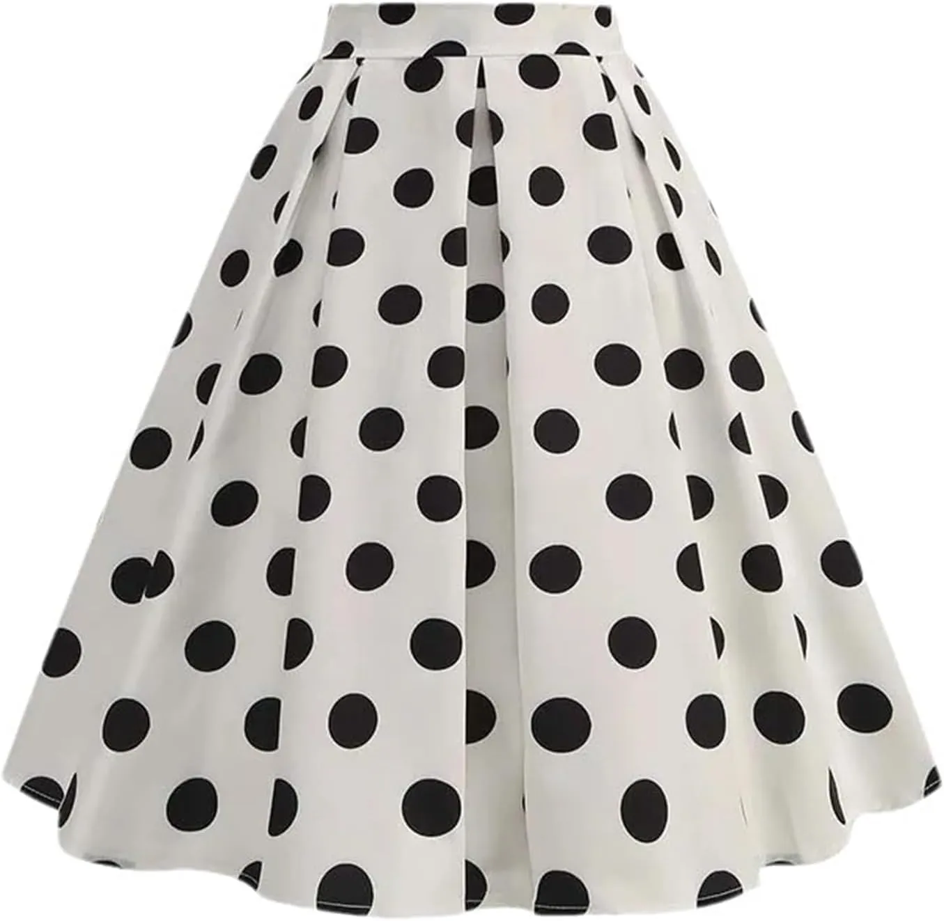 Women Summer Casual Midi Skirt Polka Dot High Waist Retro Vintage Pleated Party Skirts