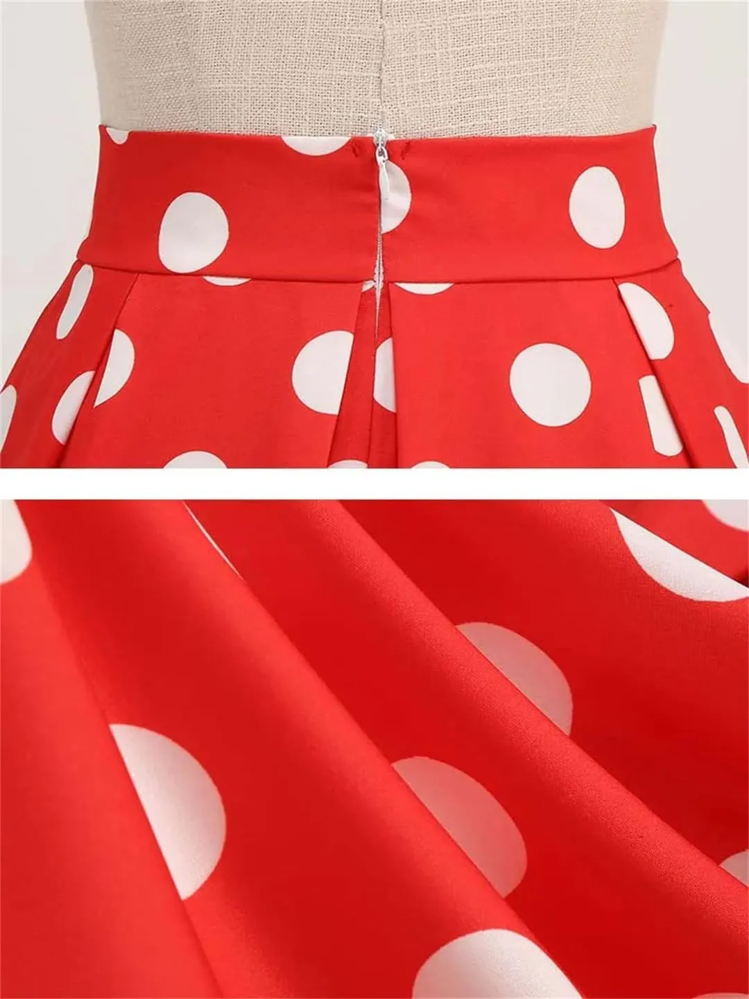 Women Summer Casual Midi Skirt Polka Dot High Waist Retro Vintage Pleated Party Skirts