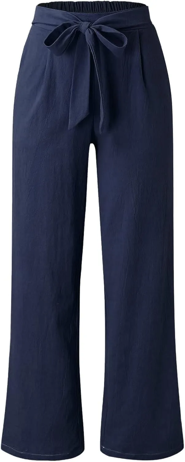 Women's Cotton Linen Summer Lightweigt Palazzo Lounge Pants Low Waist Ankle Length Slim-Fit Palazzo Lounge