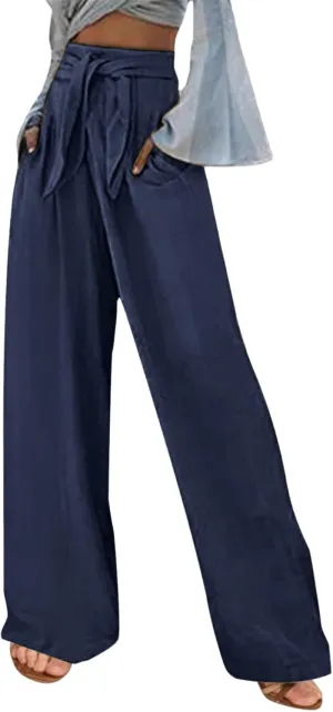 Women's Cotton Linen Summer Lightweigt Palazzo Lounge Pants Low Waist Ankle Length Slim-Fit Palazzo Lounge