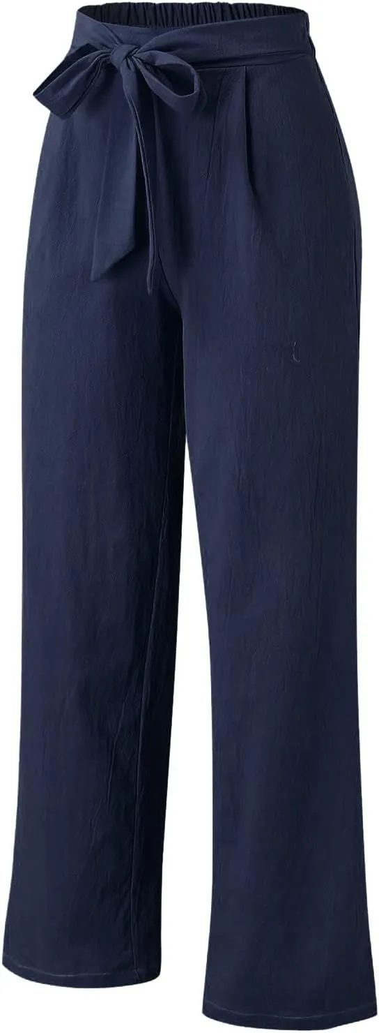 Women's Cotton Linen Summer Lightweigt Palazzo Lounge Pants Low Waist Ankle Length Slim-Fit Palazzo Lounge