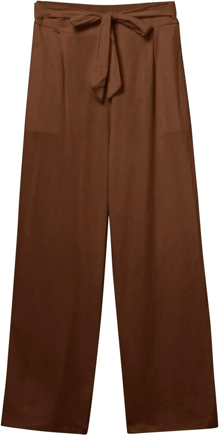 Womens Cotton Linen Summer Pull On Palazzo Pants Elastic Waist Ankle Length Slim-Fit Pant Trousers Vacation