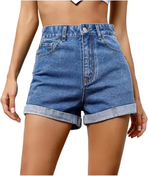 Women's Elastic Waist Drawstring Casual High Waist Rugged Denim Shorts Women's Fashion Short Skirts for Women