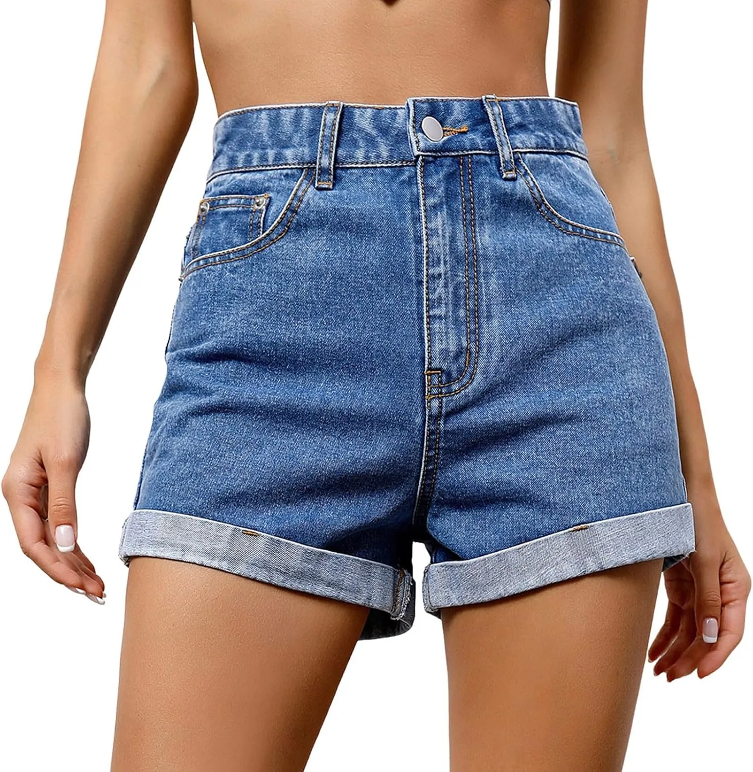 Women's Elastic Waist Drawstring Casual High Waist Rugged Denim Shorts Women's Fashion Short Skirts for Women