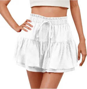 Womens Flowy Casual Shorts Boho Simple Ruffle Tiered Skorts High Waist Wide Leg Loose Beach 2025 Vacation Cute Short