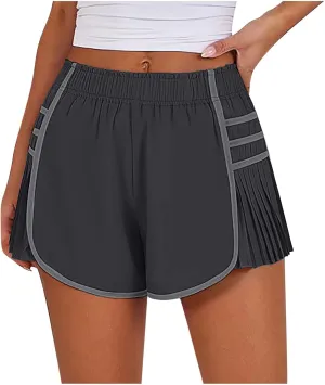 Womens High Waisted Shorts Elastic Summer Workout Casual Lounge Shorts Wide Leg Pleated Tennis Loose Short Casual Pant