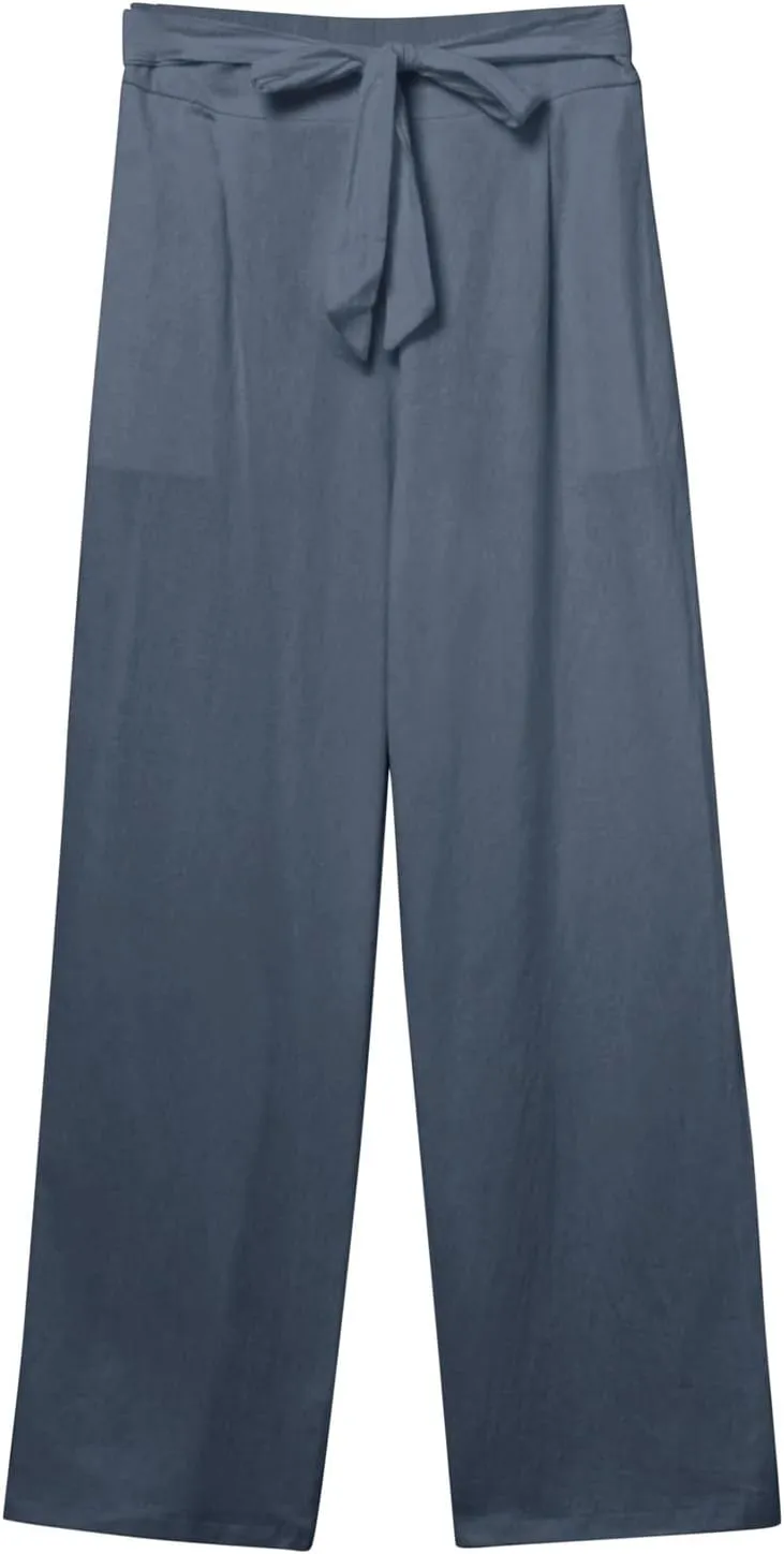 Women's Linen Blend Summer Casual Flowy Pants High Waist Lounge Pants Plus Size Trouser Vacation