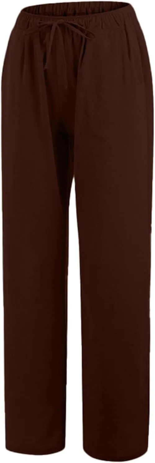 Women's Linen Blend Summer Loose Pants Low Waist Baggy Stretchy Loose Fit Pant Trousers Trendy