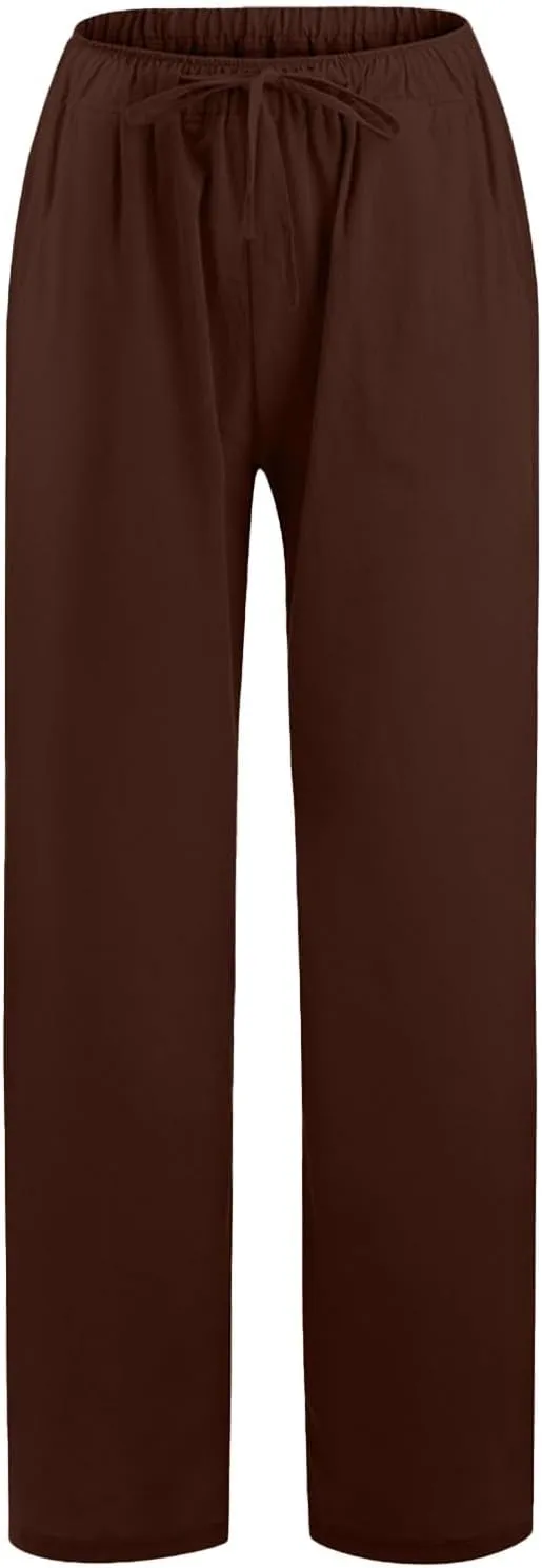 Women's Linen Blend Summer Loose Pants Low Waist Baggy Stretchy Loose Fit Pant Trousers Trendy