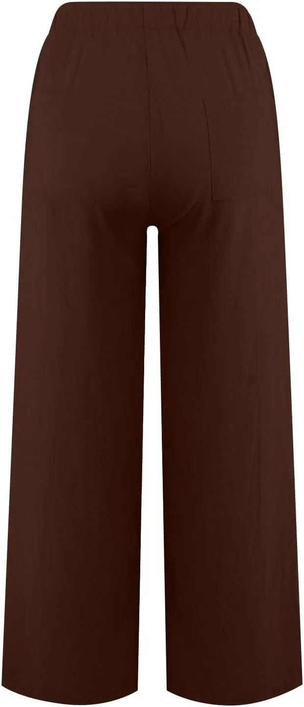 Women's Linen Blend Summer Loose Pants Low Waist Baggy Stretchy Loose Fit Pant Trousers Trendy