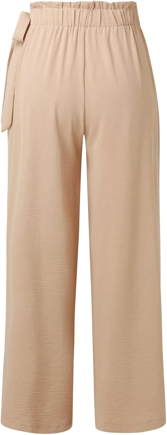 Womens Linen Summer Striped Pant Trousers High Waist Long Lounge Slim Fit Pant Trousers Beach