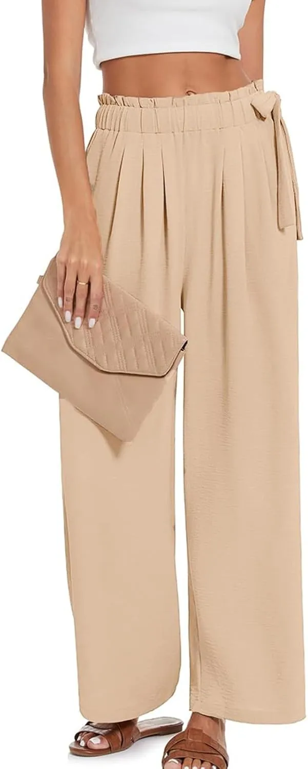 Womens Linen Summer Striped Pant Trousers High Waist Long Lounge Slim Fit Pant Trousers Beach