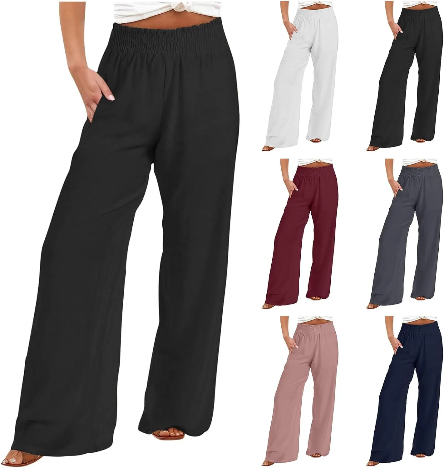 Women's Pants Casual Dressy Straight Leg Pants Fashion High Waist Button Down Stretchy Work Pant Trousers with Pockets