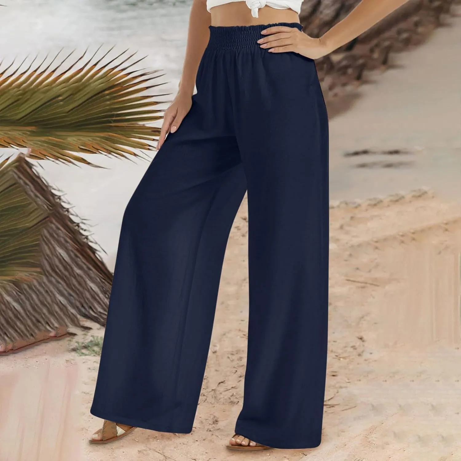 Women's Pants Casual Dressy Straight Leg Pants Fashion High Waist Button Down Stretchy Work Pant Trousers with Pockets