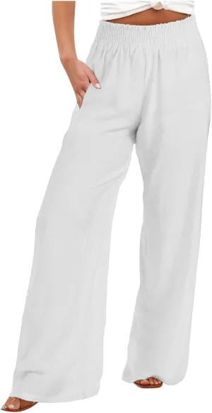 Women's Pants Casual Dressy Straight Leg Pants Fashion High Waist Button Down Stretchy Work Pant Trousers with Pockets