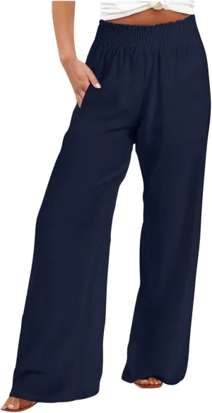 Women's Pants Casual Dressy Straight Leg Pants Fashion High Waist Button Down Stretchy Work Pant Trousers with Pockets