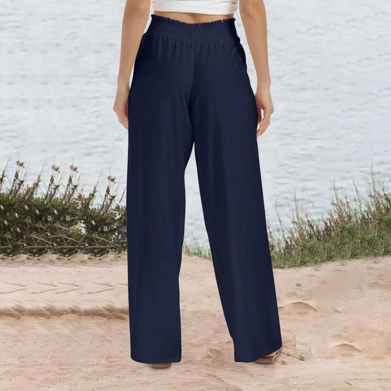 Women's Pants Casual Dressy Straight Leg Pants Fashion High Waist Button Down Stretchy Work Pant Trousers with Pockets