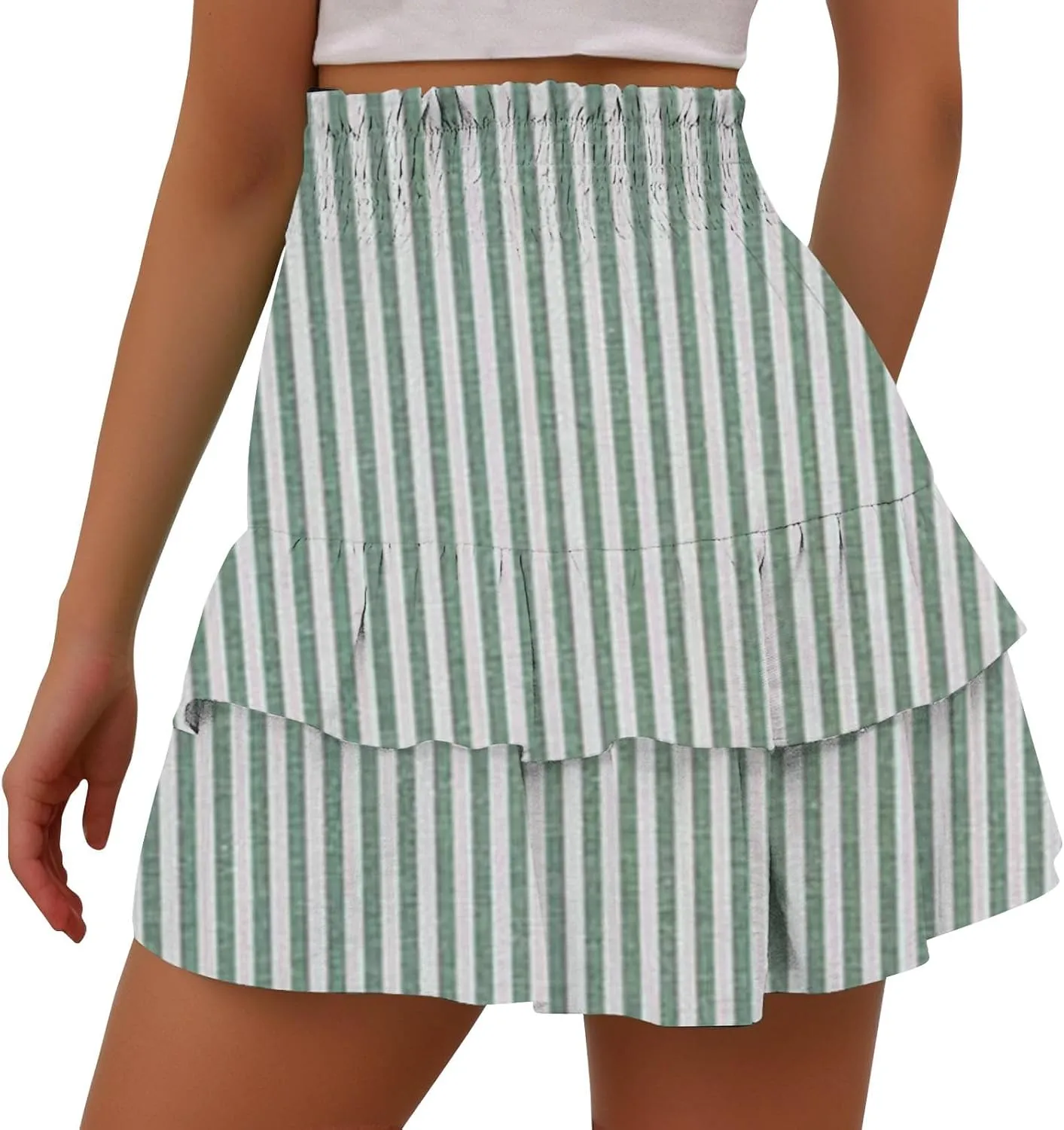 Women's Summer Wide Leg Printed High Waisted Lightweight Shorts with Floral Pleated Hem Casual Vacation Pants