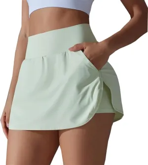 Womens Tennis Skorts Casual Trendy Skirt with Built-in Shorts Slimming Solid Golf Yoga Skort Summer Athletic Outfit