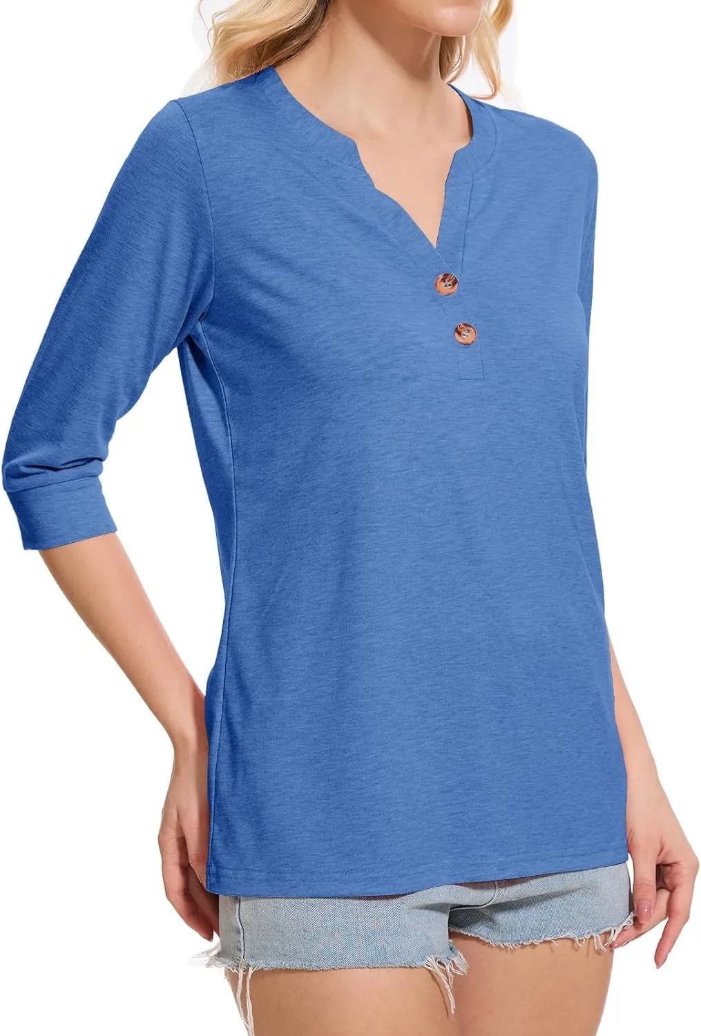 Womens Tops 3/4 Sleeve V Neck Button Down Shirts Business Casual Outfit Basic Tees Summer Top 2025