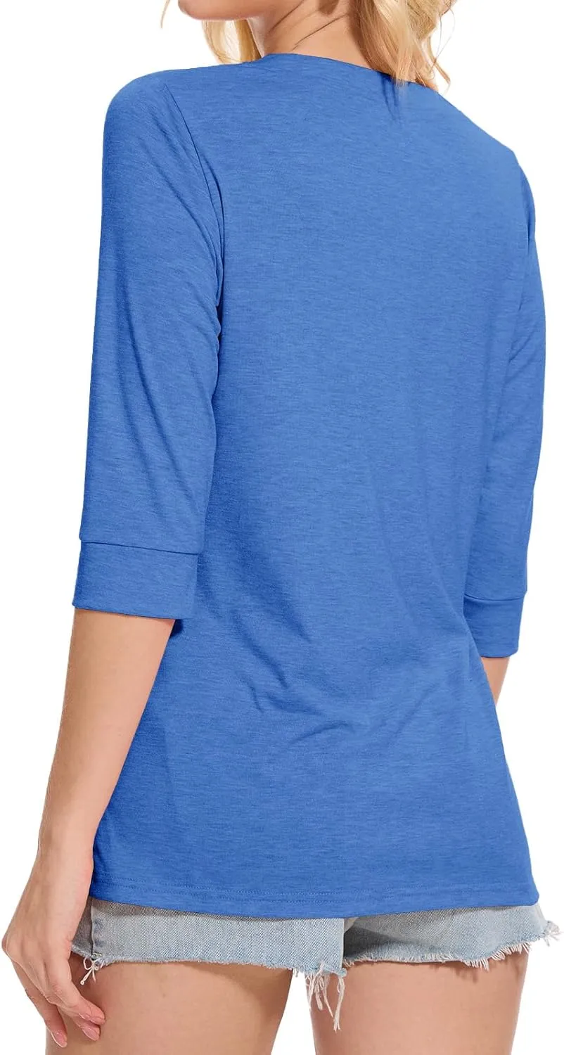 Womens Tops 3/4 Sleeve V Neck Button Down Shirts Business Casual Outfit Basic Tees Summer Top 2025