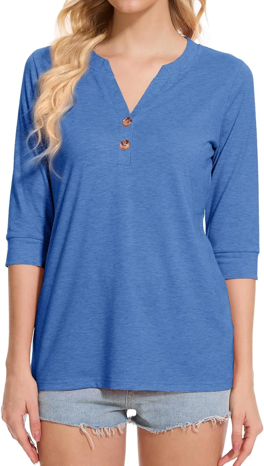 Womens Tops 3/4 Sleeve V Neck Button Down Shirts Business Casual Outfit Basic Tees Summer Top 2025