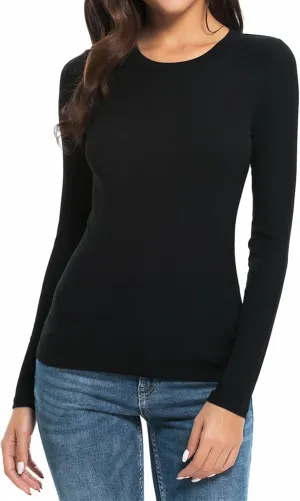 Womens Unisex Basic Long Sleeve Crew Neck Comfy Layering Slim Fit Stretch Henley Tees Shirts Top