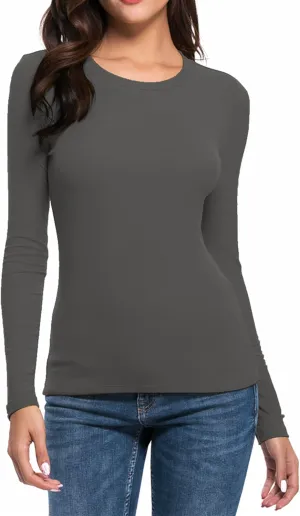 Womens Unisex Basic Long Sleeve Crew Neck Comfy Layering Slim Fit Stretch Henley Tees Shirts Top