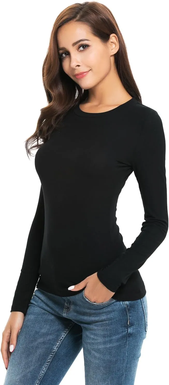 Womens Unisex Basic Long Sleeve Crew Neck Comfy Layering Slim Fit Stretch Henley Tees Shirts Top