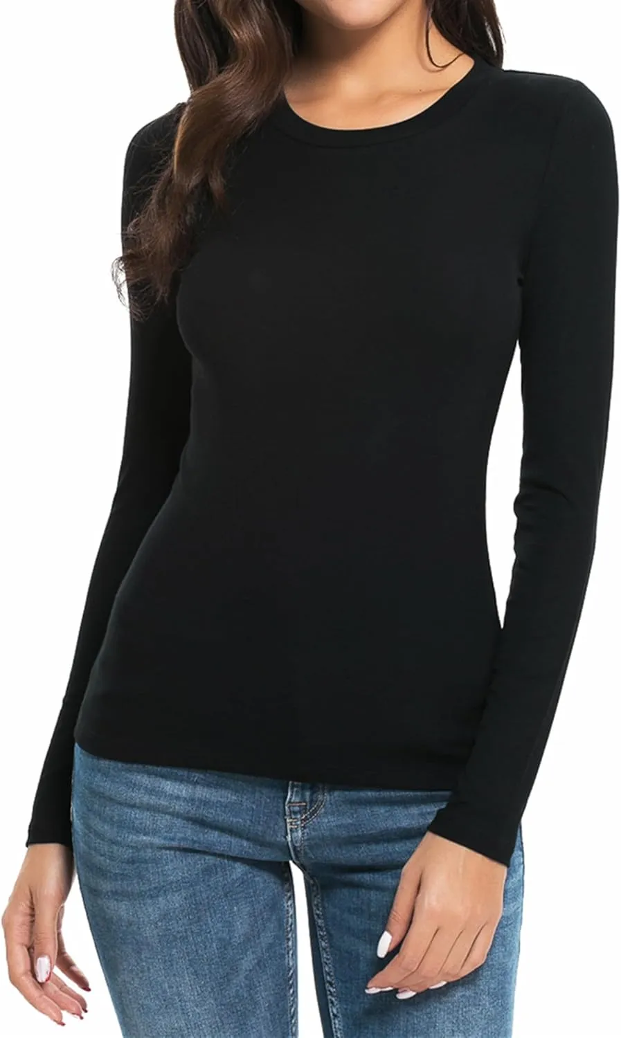 Womens Unisex Basic Long Sleeve Crew Neck Comfy Layering Slim Fit Stretch Henley Tees Shirts Top