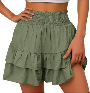 Xiaojmake Tennis Shorts for Women Pleated High Waisted Ruffle Tiered Flowy Short Casual Running Mini Skorts Boho Beach Shorts