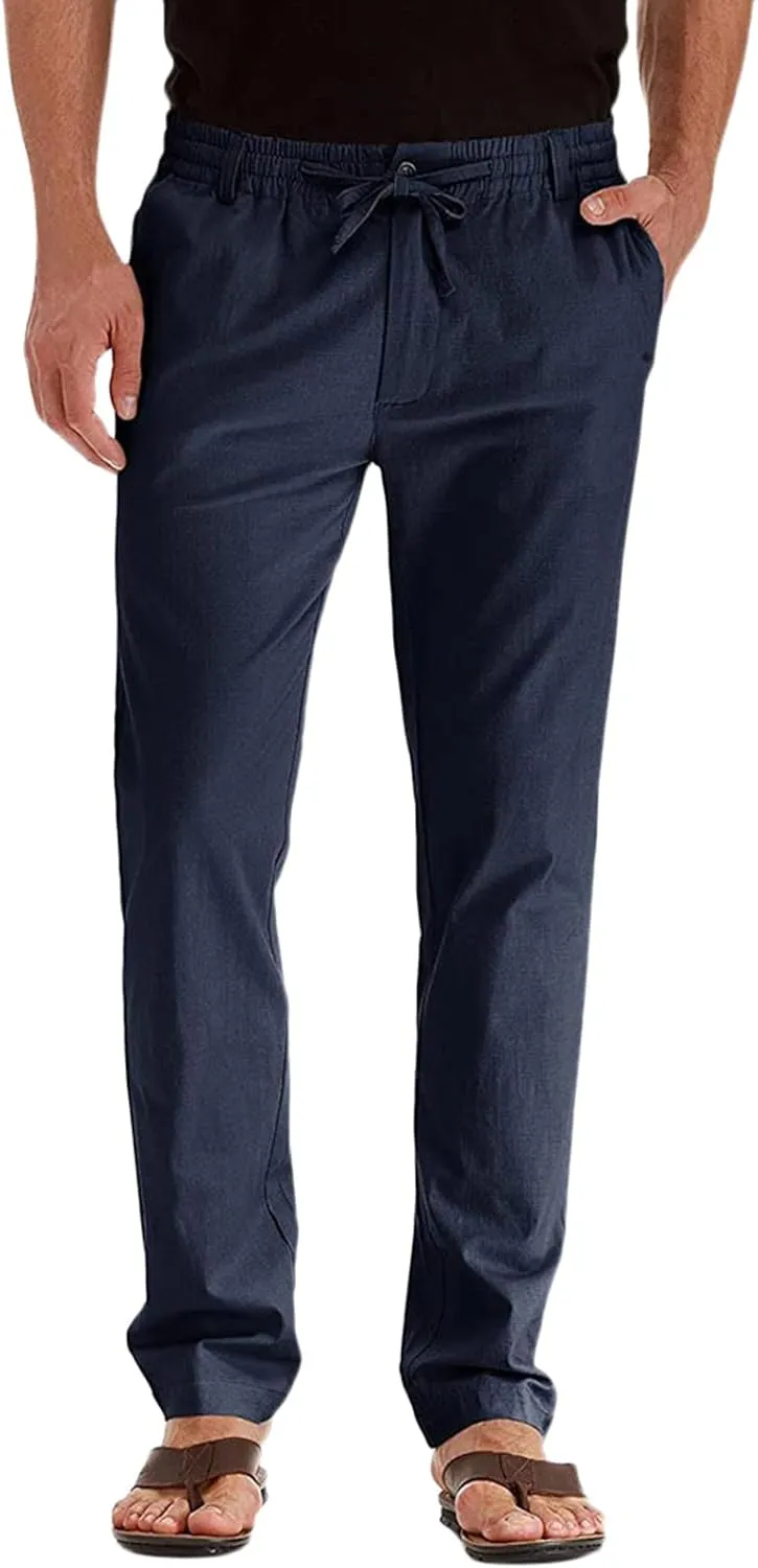 XUETON Mens Business Casual Work Office Work Suit Pants Slim Fit Formal Dress Casual Pants Expandable Waist Stretch Flat-Front Chino Golf Pants Straight Leg Pencil Tapered Ankle Pants Navy