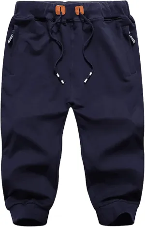 XUETON Mens Capri Jogger 3/4 Below Knee Workout Running Sports Sweat Shorts Elastic Waist Drawstring Summer Casual Gym Shorts