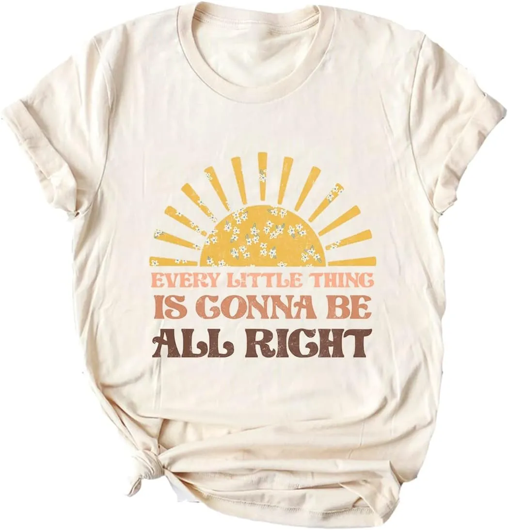 Yimoya Every Little Thing is Gonna Be Alright Shirt Womens Vintage Country Music Graphic Tees (Q-Cream, S)