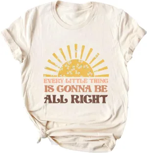 Yimoya Every Little Thing is Gonna Be Alright Shirt Womens Vintage Country Music Graphic Tees (Q-Cream, S)